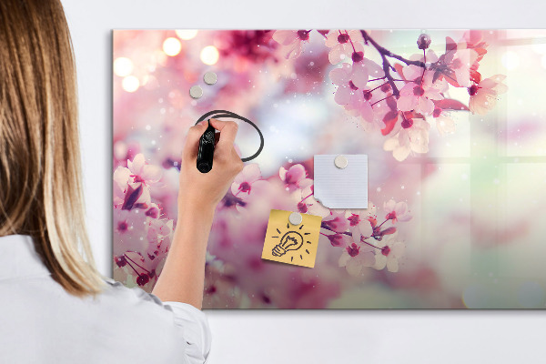Decoratief glazen wandbord beschrijfbaar en magnetisch Bloemencollage met foto's en notities