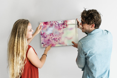 Decoratief glazen wandbord beschrijfbaar en magnetisch Bloemencollage met foto's en notities