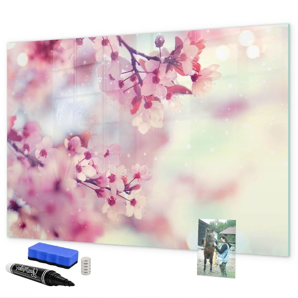 Decoratief glazen wandbord beschrijfbaar en magnetisch Bloemencollage met foto's en notities