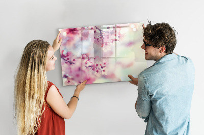 Decoratief glazen wandbord beschrijfbaar en magnetisch Bloemencollage met foto's en notities