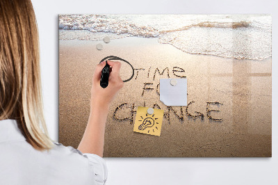 Decoratief glazen wandbord beschrijfbaar en magnetisch Tijd voor veranderingen en herinneringen.