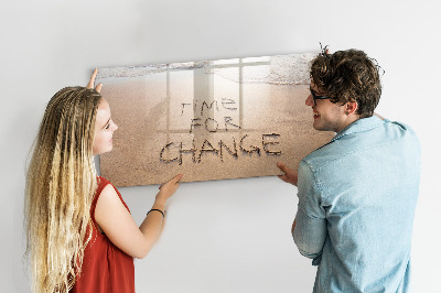 Decoratief glazen wandbord beschrijfbaar en magnetisch Tijd voor veranderingen en herinneringen.