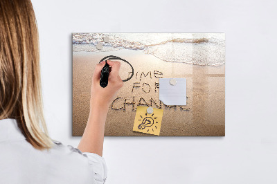 Decoratief glazen wandbord beschrijfbaar en magnetisch Tijd voor veranderingen en herinneringen.