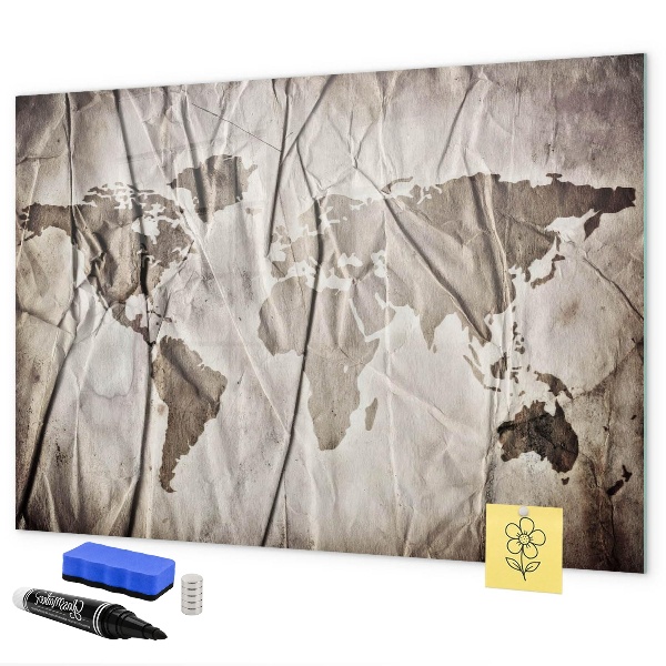 Memobord van glas met print inclusief neodymium magneten Wereldkaart met foto's en accessoires
