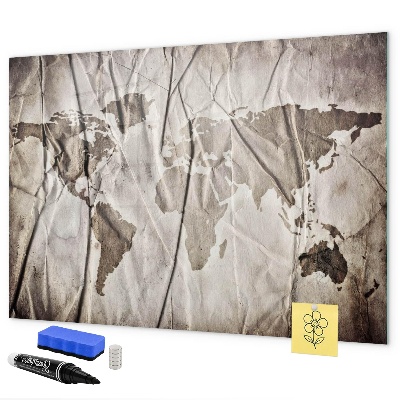 Memobord van glas met print inclusief neodymium magneten Wereldkaart met foto's en accessoires