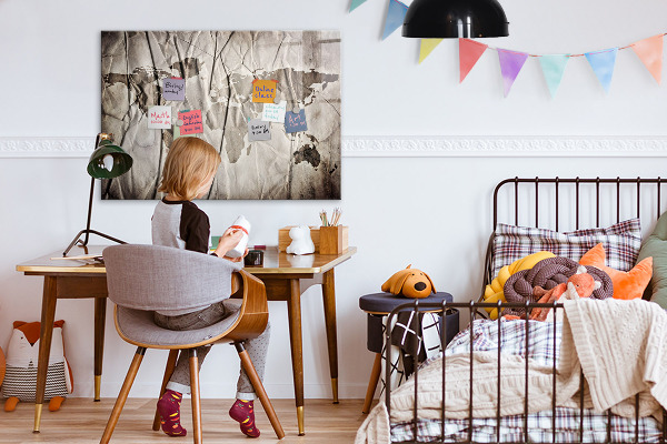 Memobord van glas met print inclusief neodymium magneten Wereldkaart met foto's en accessoires
