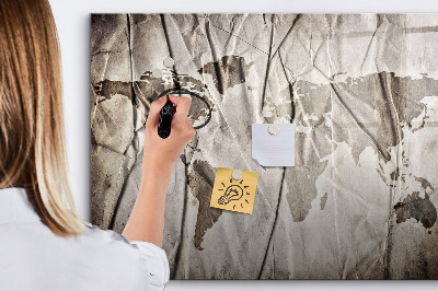 Memobord van glas met print inclusief neodymium magneten Wereldkaart met foto's en accessoires