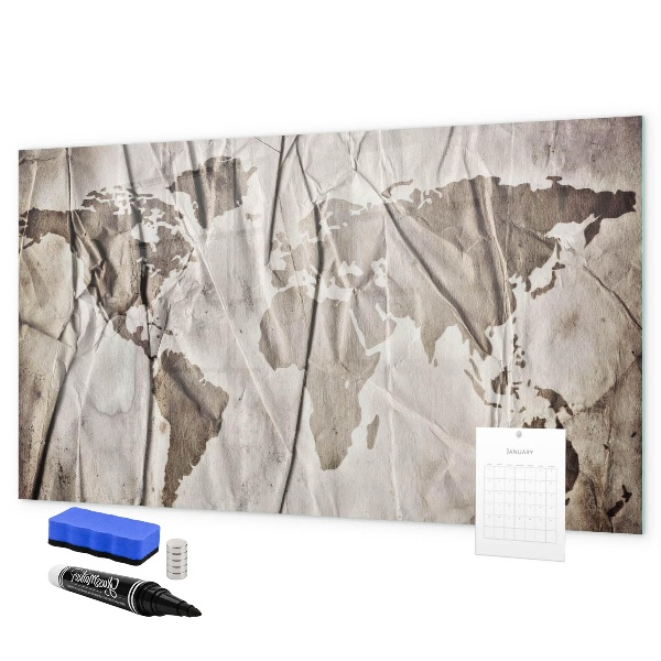 Memobord van glas met print inclusief neodymium magneten Wereldkaart met foto's en accessoires