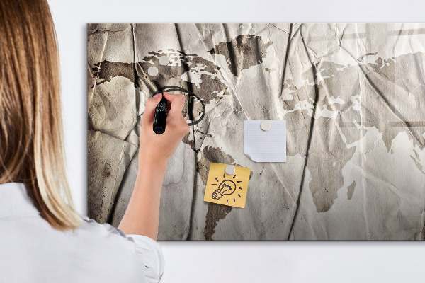 Memobord van glas met print inclusief neodymium magneten Wereldkaart met foto's en accessoires