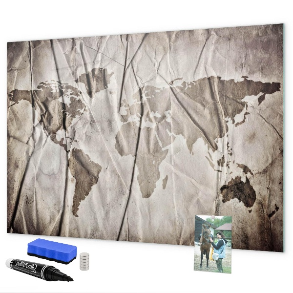 Memobord van glas met print inclusief neodymium magneten Wereldkaart met foto's en accessoires