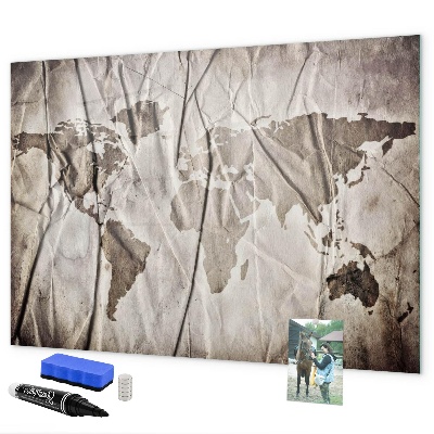 Memobord van glas met print inclusief neodymium magneten Wereldkaart met foto's en accessoires