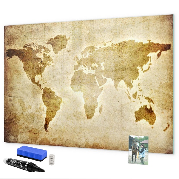 Memobord van glas met print inclusief neodymium magneten Een wereldkaart met persoonlijke herinneringen.