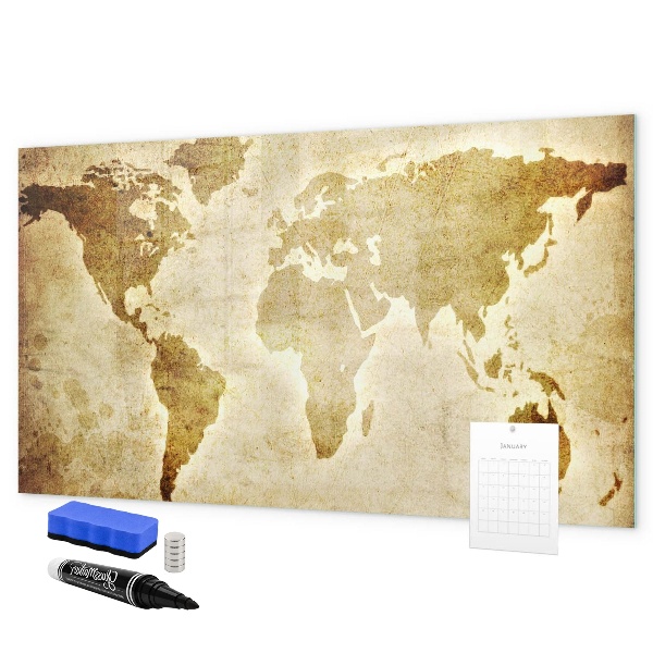 Memobord van glas met print inclusief neodymium magneten Een wereldkaart met persoonlijke herinneringen.