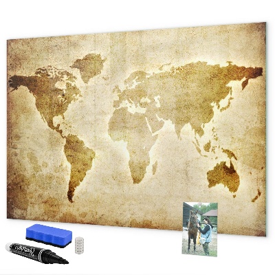 Memobord van glas met print inclusief neodymium magneten Een wereldkaart met persoonlijke herinneringen.
