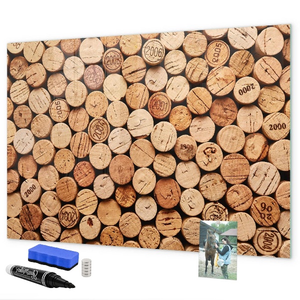 Memobord van glas met print inclusief neodymium magneten Wijnkurk Fotobord