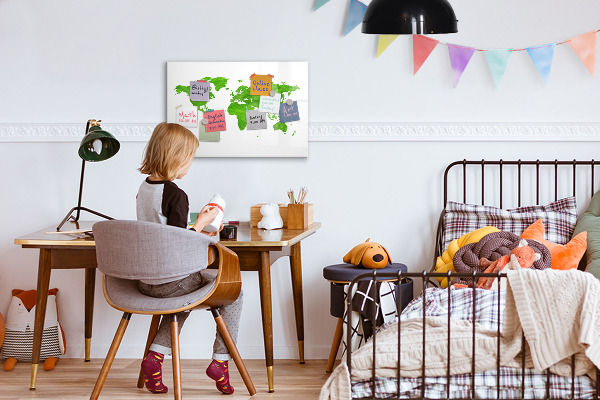 Decoratief glazen wandbord beschrijfbaar en magnetisch Groene kaart met fotolocaties