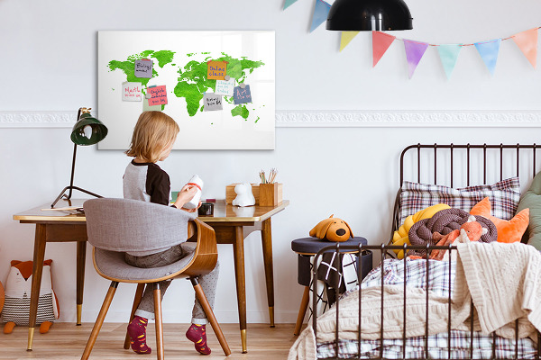 Decoratief glazen wandbord beschrijfbaar en magnetisch Groene kaart met fotolocaties