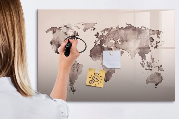 Memobord van glas met print inclusief neodymium magneten Een wereldkaart met persoonlijke herinneringen.