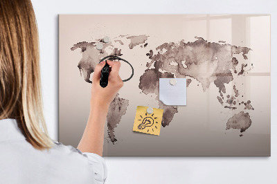 Memobord van glas met print inclusief neodymium magneten Een wereldkaart met persoonlijke herinneringen.