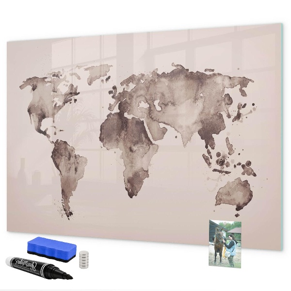Memobord van glas met print inclusief neodymium magneten Een wereldkaart met persoonlijke herinneringen.