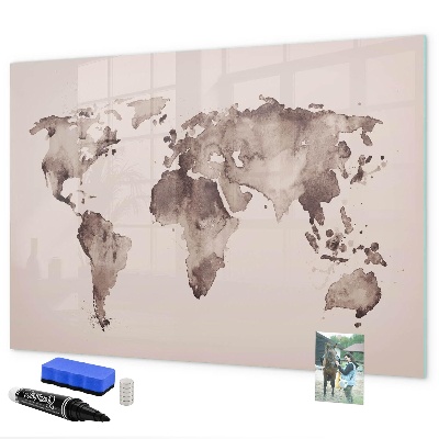 Memobord van glas met print inclusief neodymium magneten Een wereldkaart met persoonlijke herinneringen.