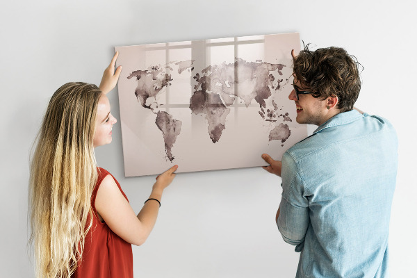 Memobord van glas met print inclusief neodymium magneten Een wereldkaart met persoonlijke herinneringen.