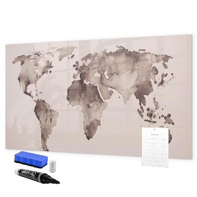 Memobord van glas met print inclusief neodymium magneten Een wereldkaart met persoonlijke herinneringen.