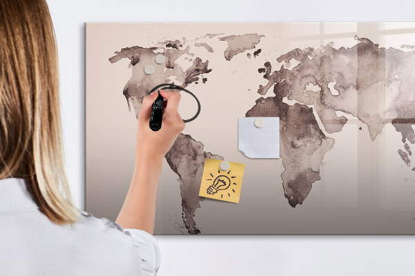 Memobord van glas met print inclusief neodymium magneten Een wereldkaart met persoonlijke herinneringen.