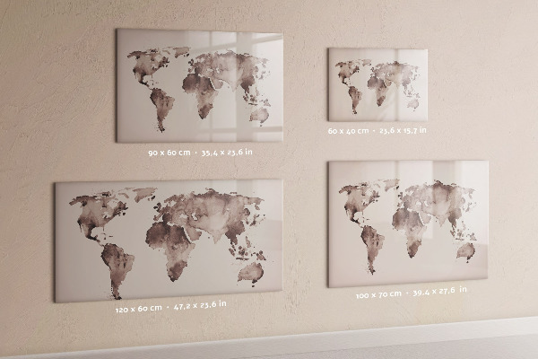 Memobord van glas met print inclusief neodymium magneten Een wereldkaart met persoonlijke herinneringen.