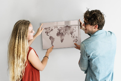 Memobord van glas met print inclusief neodymium magneten Een wereldkaart met persoonlijke herinneringen.