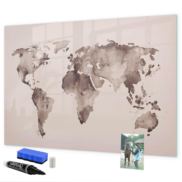 Memobord van glas met print inclusief neodymium magneten Een wereldkaart met persoonlijke herinneringen.