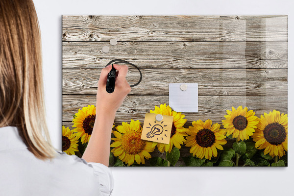 Decoratief glazen wandbord beschrijfbaar en magnetisch Creatief zonnebloembloemenbord
