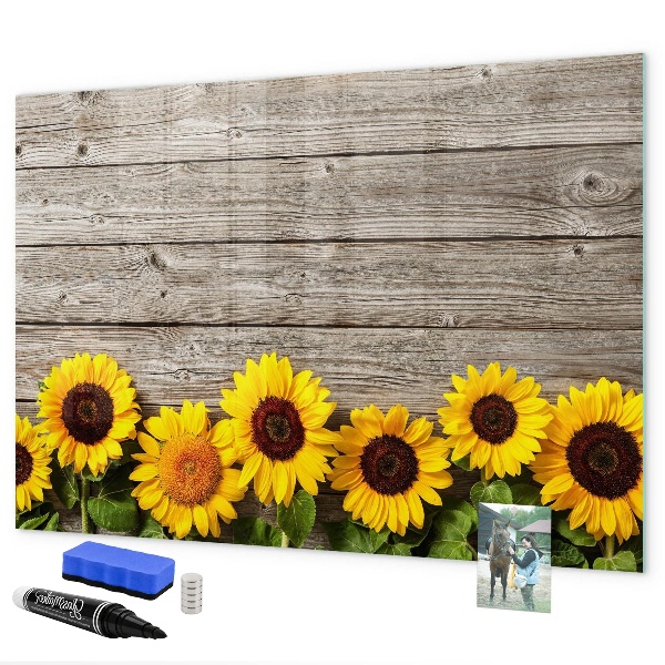 Decoratief glazen wandbord beschrijfbaar en magnetisch Creatief zonnebloembloemenbord
