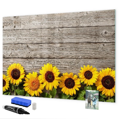 Decoratief glazen wandbord beschrijfbaar en magnetisch Creatief zonnebloembloemenbord
