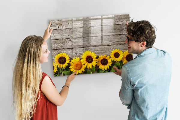 Decoratief glazen wandbord beschrijfbaar en magnetisch Creatief zonnebloembloemenbord