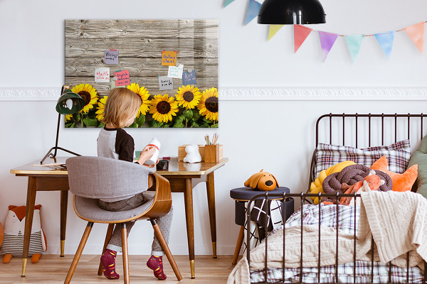 Decoratief glazen wandbord beschrijfbaar en magnetisch Creatief zonnebloembloemenbord