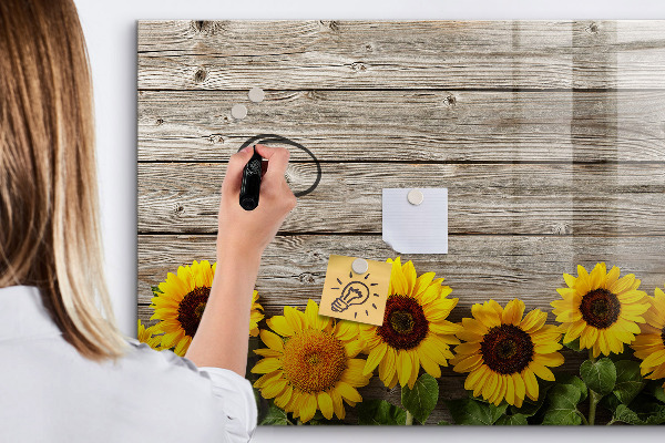 Decoratief glazen wandbord beschrijfbaar en magnetisch Creatief zonnebloembloemenbord