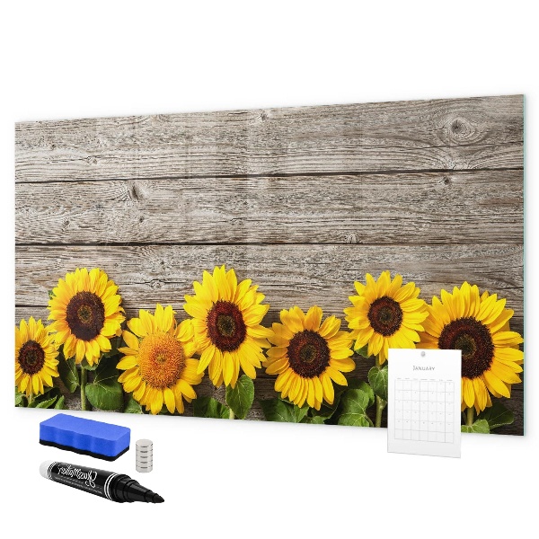 Decoratief glazen wandbord beschrijfbaar en magnetisch Creatief zonnebloembloemenbord