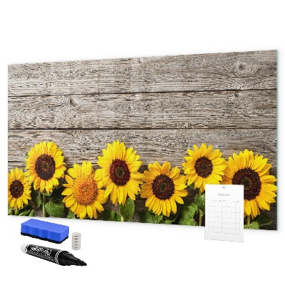 Decoratief glazen wandbord beschrijfbaar en magnetisch Creatief zonnebloembloemenbord