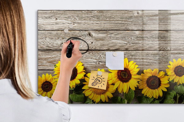 Decoratief glazen wandbord beschrijfbaar en magnetisch Creatief zonnebloembloemenbord