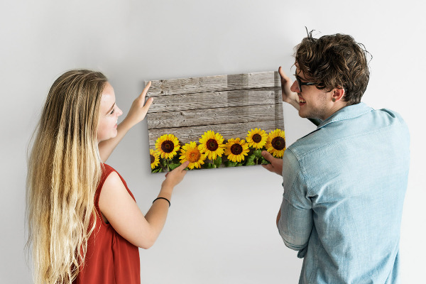 Decoratief glazen wandbord beschrijfbaar en magnetisch Creatief zonnebloembloemenbord