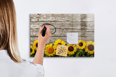 Decoratief glazen wandbord beschrijfbaar en magnetisch Creatief zonnebloembloemenbord
