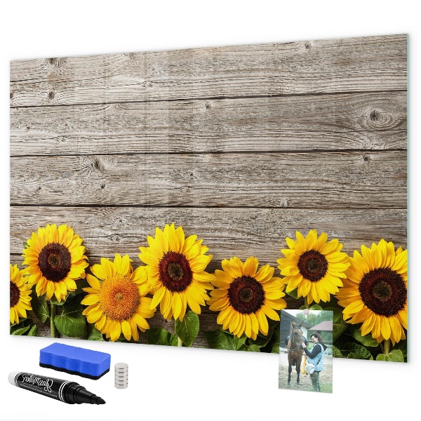 Decoratief glazen wandbord beschrijfbaar en magnetisch Creatief zonnebloembloemenbord