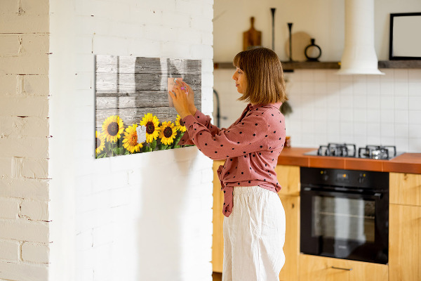Decoratief glazen wandbord beschrijfbaar en magnetisch Creatief zonnebloembloemenbord