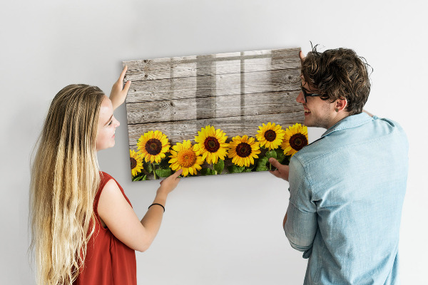 Decoratief glazen wandbord beschrijfbaar en magnetisch Creatief zonnebloembloemenbord