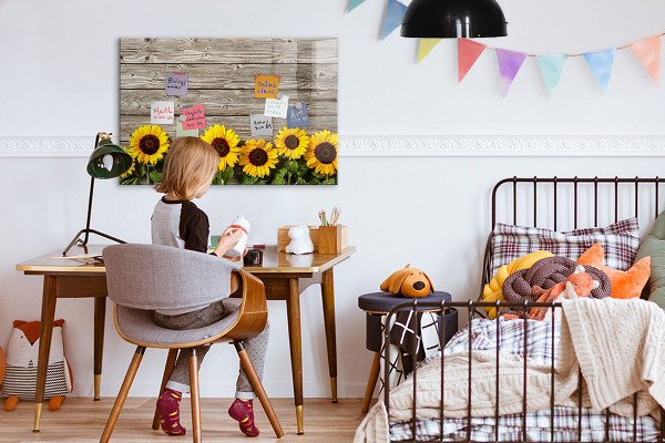 Decoratief glazen wandbord beschrijfbaar en magnetisch Creatief zonnebloembloemenbord