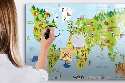 Decoratief glazen wandbord beschrijfbaar en magnetisch Interactieve wereldkaart met foto's