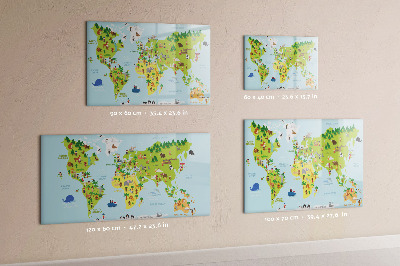 Decoratief glazen wandbord beschrijfbaar en magnetisch Interactieve wereldkaart met foto's