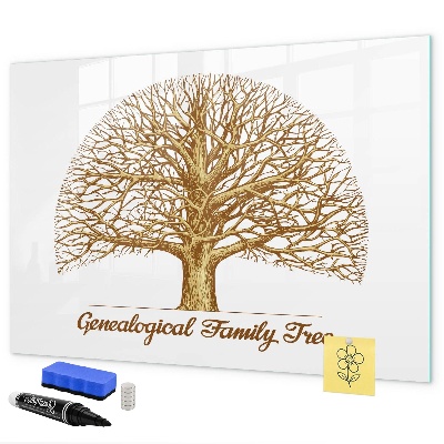 Memobord van glas met print inclusief neodymium magneten Stamboom met ruimte voor foto's