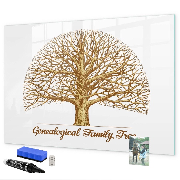 Memobord van glas met print inclusief neodymium magneten Stamboom met ruimte voor foto's